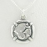 Round Om or Aum Sterling Silver Pendant on a 16 Box Chain, #8520