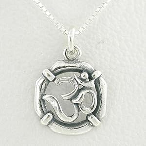 Round Om or Aum Pendant in Sterling Silver on a 16" Box Chain, #8520