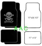 A set of 4 universal fit plush carpet floor mats for cars / truck - Skull and Cross Bone Silver
