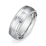 14ct White Gold Custom Made 75 Mm Comfort Fit Dome Wedding Band W Milgrain Edge Design Brushed Satin Center Size Z4