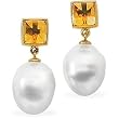 14K Yellow Gold Paspaley South Sea Cultured Pearl and Citrine Earrings - 11.00mm