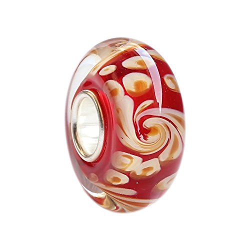Red Swirls Design Sterling Silver Core Handmade European Style Murano Glass Beads Charms