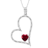 10k White Gold Heart-Shaped Created Ruby w/ Diamonds Heart Pendant, 18