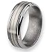 Sterling Silver Center Ridged Edge Brushed & Polished Titanium Ring (8.0 mm) With Wood Box - Sizes 8-12