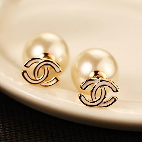 Women's Fashion Jewelry Stainless Steel and Crystal Ear Stud/ Earring (pearl-white)