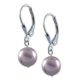 Genuine Swarovski Elements® 10mm Mauve Pearl With 925 Sterling Silver Lever-back Dangle Earrings; Comes With a Free Gift Box