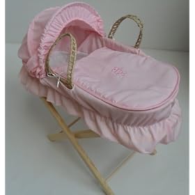 Pink Teddy Toy Dolls moses basket And Stand