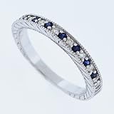 14k White Gold Round Diamond and Sapphire Antique Wedding Band Ring (1/4 ct.tw Clarity, SI2 Color, H Clarity)