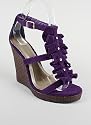 Suede Ruffle T-Strap Wedge