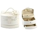 PU Jewellery Box Curved Front Drawer Cream /Flower Corsage