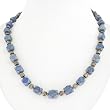 EXP Handmade Faceted Blue Lapis Lazuli Necklace With Antiqued Silver Beads