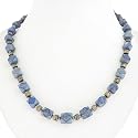 Handmade Faceted Blue Lapis Lazuli Necklace With Antiqued Silver Beads
