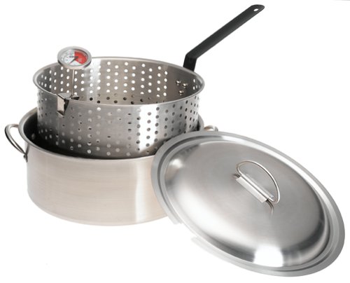 Bayou Classic 1101 10-Quart Stainless-Steel Fry Pot with Lid and Basket
