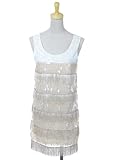 Anna-Kaci S/M Fit Beige Off-White Lace Sequin Fringe Flapper Inspired Dress