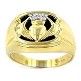 10kt Gold Men's Onyx Claddagh Ring - Size 10.5