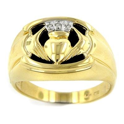 10kt Gold Men's Onyx Claddagh Ring - Size 10.5