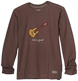 IMAGE OF Life is Good Boys' Crusher Long Sleeve Tee Pattern Guitar, Chocolate Brown, Medium (7-8)