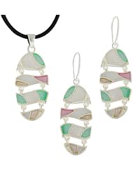 Mother Of Pearl Accent Diamond Earrings and Pendant Set