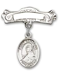 Sterling Silver Baby Badge with St. Benjamin Charm and Arched Polished Badge Pin