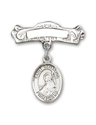 Sterling Silver Baby Badge with St. Benjamin Charm and Arched Polished Badge Pin