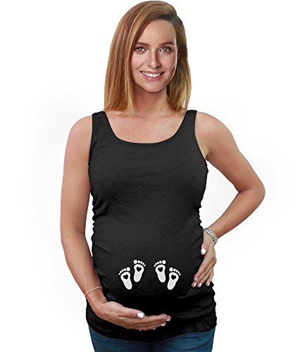 Very Cute Twin Babies Footprints Pregnant with Twins Maternity Tank Top Tunic