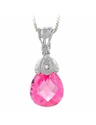 Sterling Silver Briolette Cut Simulated Diamond and Pink cz Teardrop Pendant