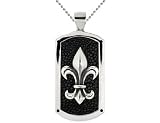 Men's Fleur de Lys Dog Tag Pendant Necklace in Sterling Silver and Hematite Stingray Leather