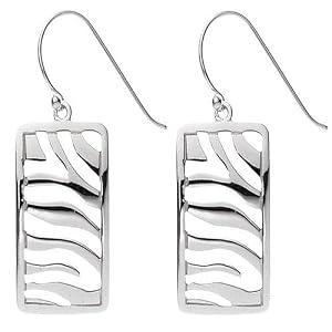 Sterling Silver Cut-Out Zebra Pattern Rectangular Drop Earrings