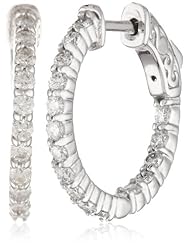 14kt White Gold Diamond Inside and Outside Shared-Prong Hoops, 1 Cttw (H-I Color, SI2-I1Clarity)