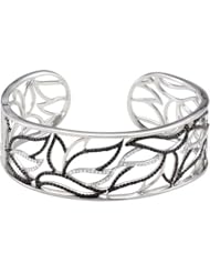 Jewelplus Genuine Black Spinel & Diamond Hinged Cuff Bracelet Sterling Silver 1/2 Ct Tw 07.00 Inch