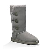 UGG Bailey Button Triplet Kids Sheepskin Boots in Grey sz:4