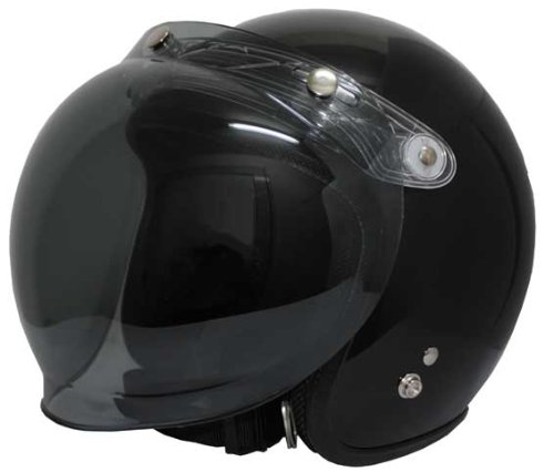 バイク用 ◎ 可動式バブルシールド(スモーク）付き スモールジェット ヘルメット （ブラック）
