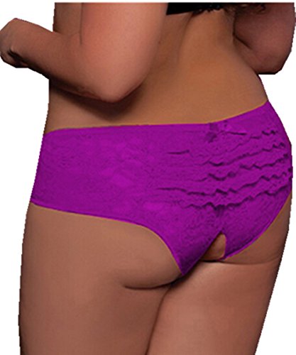 Xuelian Women's Open Crotch Lace Plus Size Briefs Knickers Dark Purple Panties