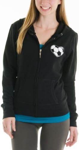 Live Love Soccer Zipper Hoodie Big Heart in Black (Juniors S-L) (Medium, Black)