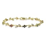 18K Gold over Sterling Silver Ruby, Sapphire, and Emerald Diamond Accent Flower Bracelet