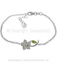 Single Flower Bracelet with Aquamarines and Peridots in 14k White Gold