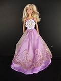 IMAGE OF Purple Gown with Delicate Lace on the Front Only with Lace Flower and Pearls on the Botice Made to Fit the Barbie Doll