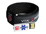 Medical Identity Bracelet. Adult Charcoal Medical ID Wristband from MEkey ICE. USB tag to store Emergency Contacts, Medications, Allergies.