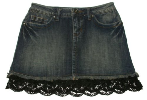 Girls Lace Trim Jean Denim Mini Short YMI Skirt