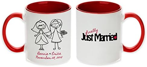 Just Finally Married Personalized Double Bride Cartoon Gift Pair Mugs with Names & Date! (Set of 2 pcs) #lovewins