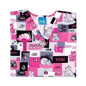 Cherokee Uniforms Here Kitty Kitty V-Neck Medical Scrub Top (Size XS-5X)