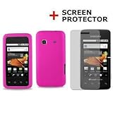 Soft Gel Skin Hot Pink Rubberized Silicone Skin Case + LCD Screen Protector ....