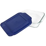 Pyrex Bakeware Sculptured 8-Inch Square Baking Dish, Clear with Blue Lid