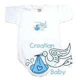 BABY BODYSUIT WHITE  LIGHT BLUE STORK CROATIAN  CROATIA 0 - 3 Months