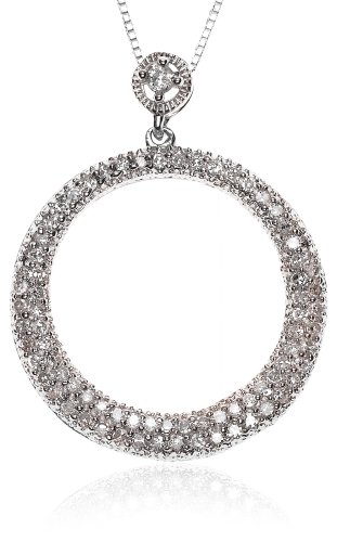 14k White Gold, Pave Diamond Circle Pendant (.33 cttw, G-H Color, I1 Clarity)