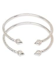 Elegant Pointed Ends .925 Sterling Silver West Indian Bangles (Pair 52.2g / Size 8)