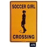 Seaweed Surf Co AT6 12X18 Aluminum Sign Soccer Girl Crossing