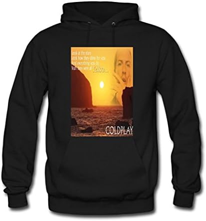 Feqi Men's Coldplay Band Printed Cotton Hooded Sweatshirt Medium Black