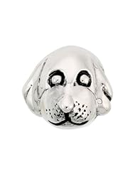 Sterling Silver Dog Face Bead Charm for most Charm Bracelets