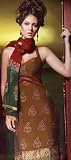 Deep Olive Green Faux Chiffon Designer Salwar Kameez Unstitched Dress Material with Dupatta